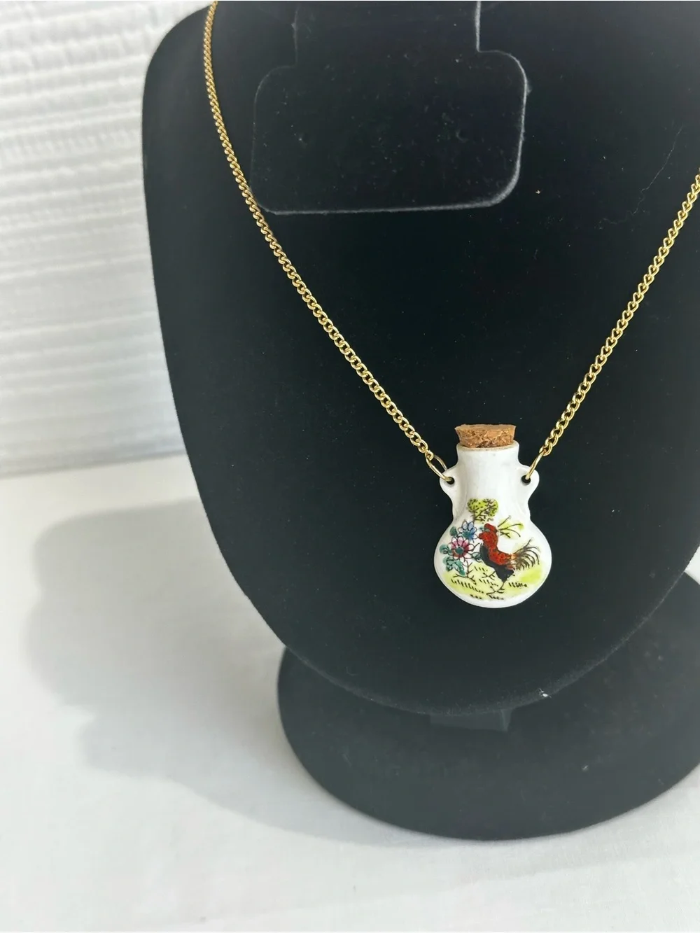 VTG Porcelain Perfume Bottle Necklace Rooster Missing Original Stopper